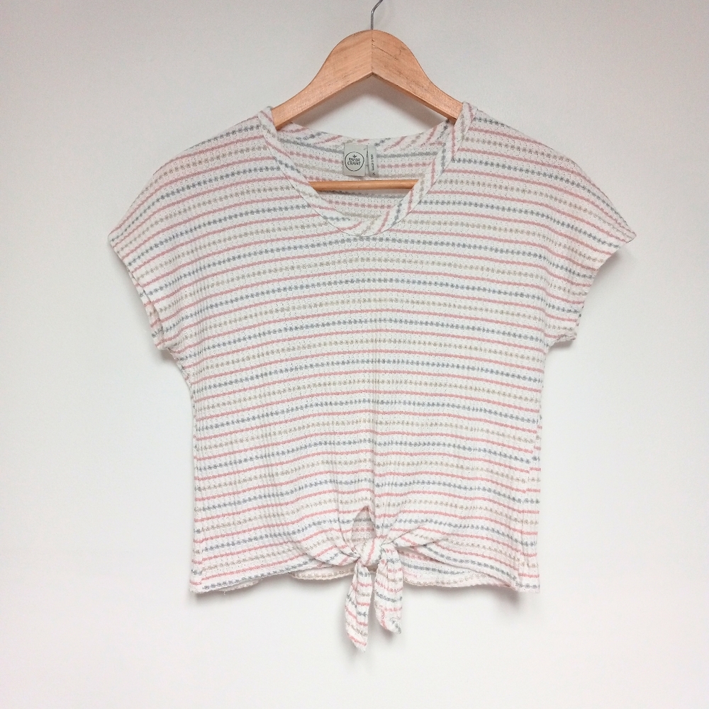 Paper Crane Waffle Knit Tie Front Crop Top Sz XS